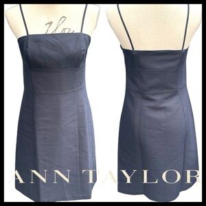 Ann Taylor Navy Convertible Strapless Ribbed Fit & Flare Dress (6P)